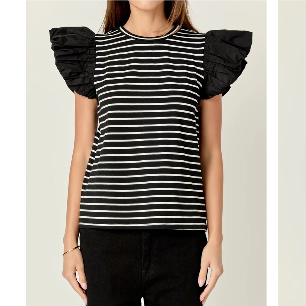Stripe puff sleeve top LARGE